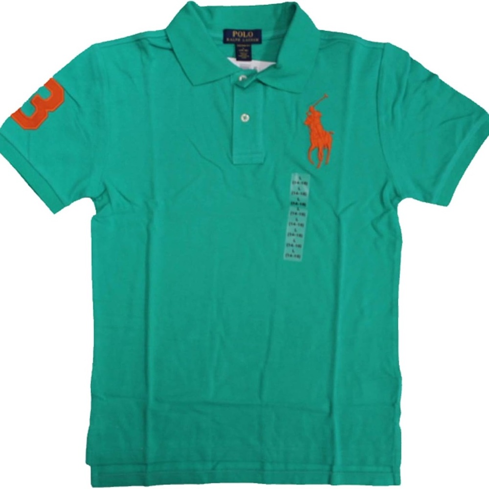 Polo by Ralph Lauren Green Polo Shirt with Orange Logo